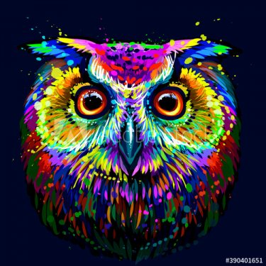 Long-eared Owl. Abstract, multicolored, graphic portrait of an owl in the sty... - 901156604