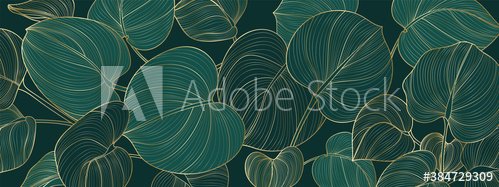 Luxury gold and nature green background vector. Floral pattern, Golden split-... - 901156534