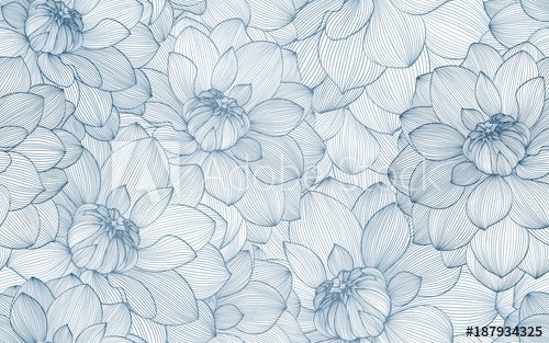 Seamless pattern with hand drawn dahlia flowers. - 901156539