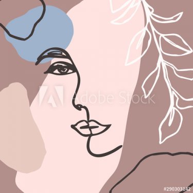 The Woman's Face Minimal Line Style. Abstract Contemporary collage - 901156528