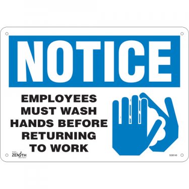 Zenith Safety Products - SGM149 - Enseigne «Employees Must Wash Hands» Chaque