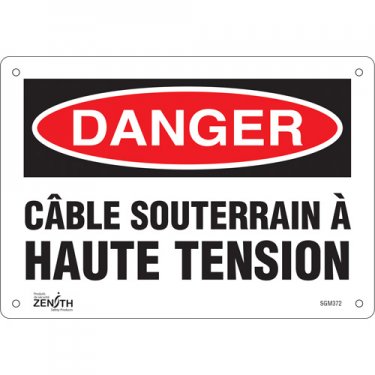 Zenith Safety Products - SGM372 - Enseigne «Câble Souterrain À Haute Tension» Chaque