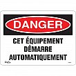 Zenith Safety Products - SGM454 - Enseigne «Équipement Démarre Automatiquement» Chaque
