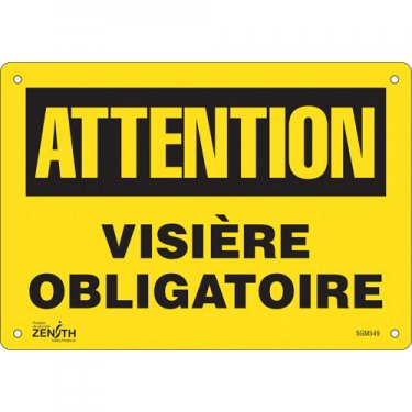Zenith Safety Products - SGM549 - Enseigne «Visière Obligatoire» Chaque