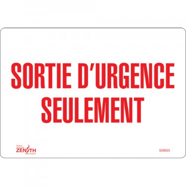 Zenith Safety Products - SGM625 - Enseigne «Sortie D'Urgence» Chaque
