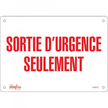Zenith Safety Products - SGM627 - Enseigne «Sortie D'Urgence» Chaque