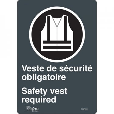 Zenith Safety Products - SGP400 - Enseigne «Port du dossard obligatoire/Safety Vest Required» Chaque