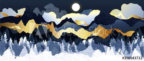 Mountain wallpaper design with landscape line arts, luxury background design