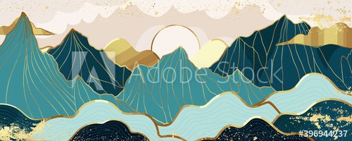 Mountain wallpaper design with landscape line arts, luxury background design