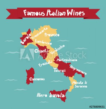 A map of famous Italian wines and regions of their production