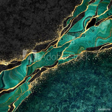 abstract black marble green malachite background with golden veins, japanese ... - 901156767