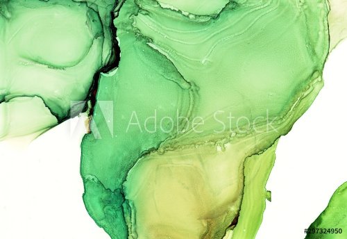 Abstract illustration in alcohol ink technique. Lime and lawn green marble te... - 901156771