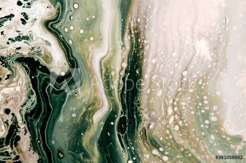 Abstract muted green bubbles and waves. Acrylic Fluid Art. Art Deco marbling ... - 901156769