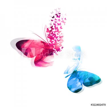 Papillons abstraits bleu et rose - 901156709