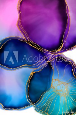 Handmade abstract art background with watercolor, inks stain, spots elements with purple, green and blue color.