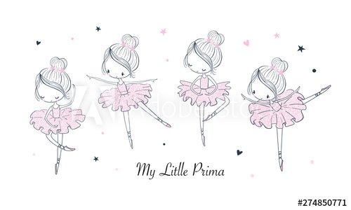 Cartoon dancing ballerina vector illustrations set - 901156811