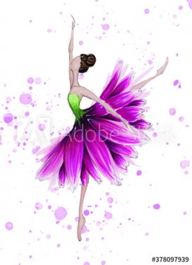 Hand draw Ballet dancer Gerbera. Flower ballerina illustration.
