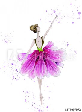 Hand draw Ballet dancer Magnolia. Flower ballerina illustration.