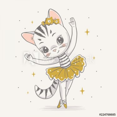 Vector illustration of a cute kitty ballerina in the yellow tutu.