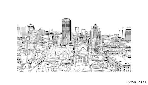 Building view with landmark of Montreal is the city of Canada. Hand drawn ske... - 901156942