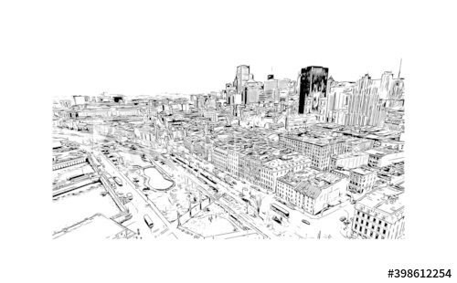 Building view with landmark of Montreal is the city of Canada. Hand drawn ske... - 901156945
