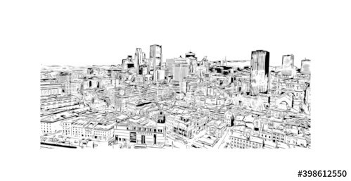 Building view with landmark of Montreal is the city of Canada. Hand drawn ske... - 901156947