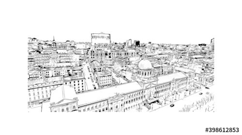 Building view with landmark of Montreal is the city of Canada. Hand drawn ske... - 901156949