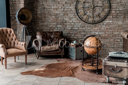 old fashioned interior with antique furniture and decoration