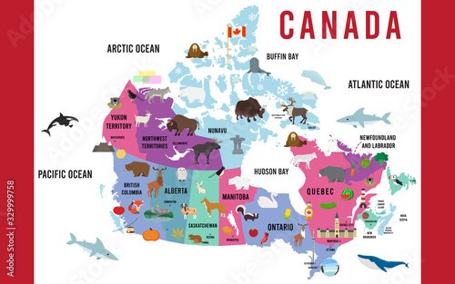 Vector Illustration of Canada map animal flat design - 901157168