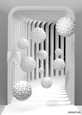 Vertical 3d photo wallpaper Flying Balls in the tunnel 3d rendering - 901157174