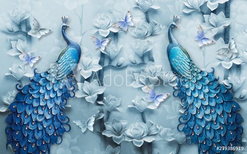 3d mural background blue peacock wallpaper with butterfly