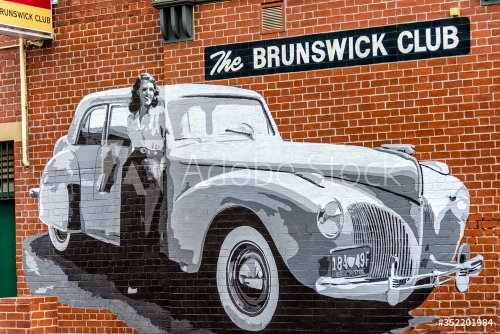Melbourne, Victoria, Australia, May, 16th, 2019: The mural and sign painted on the brick wall of The Brunswick Club in Brunswick, Melbourne.