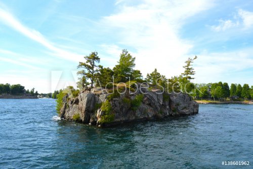 1000 Islands Region. Sunny summer day. Rocky Island on the St. Lawrence River... - 901157270