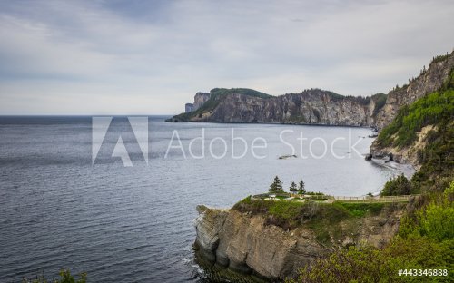 View on a cloudy day on Cape Bon Ami and Cape Gaspé in Forillon National Park in Quebec (Canada)