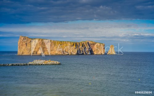 View at end of the afternoon on Percé Rock from the small town of Percé in Qu... - 901157335