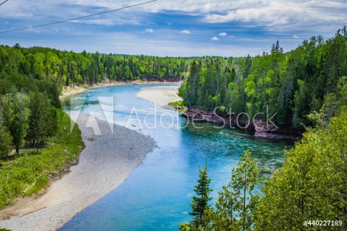 View on the incredibly blue waters of the Bonaventure river in Gaspesie (Queb... - 901157339