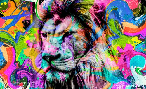 lion illustration with colorful splashes - 901157361