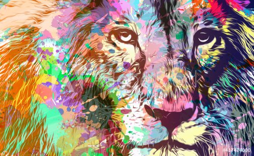 Tête de lion avec éléments graphiques colorés - 901157363
