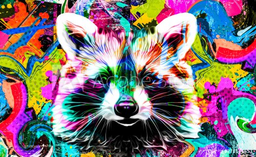 Raccoon on white background art