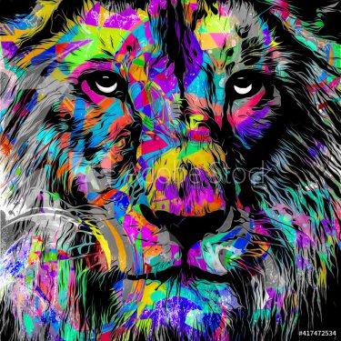 Tête de lion avec éléments graphiques colorés