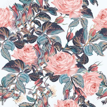 Beautiful vector elegant flower pattern with pink vintage, watercolor style r... - 901157376