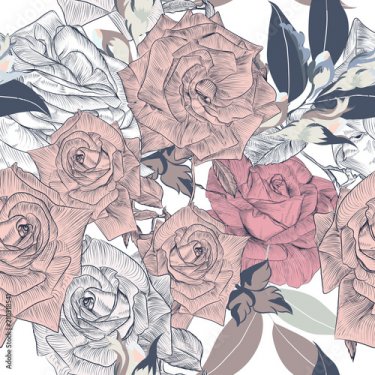 Floral vector pattern with hand drawn roses for design