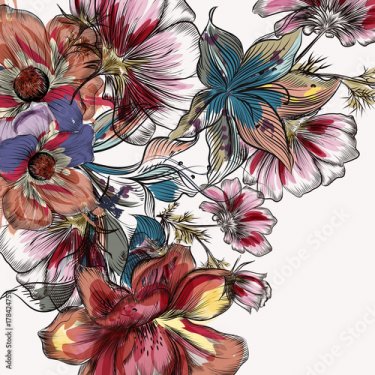 Beau fond avec des fleurs colorées dessinées à la main - 901157380