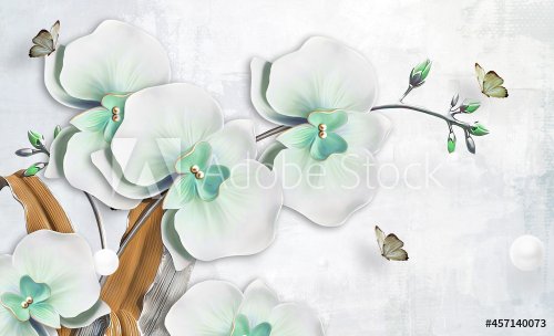 3D wallpaper design with florals for photomural background - Illustration