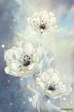 watercolor drawing of flowers in soft colors - 901157385