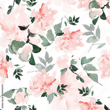 Seamless summer pattern with watercolor flowers handmade. - 901157402