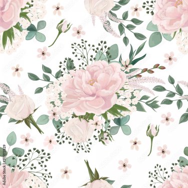 Beautiful colorful seamless pattern with Peony flowers. Vector illustration - 901157404