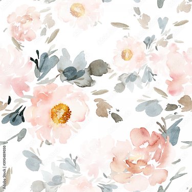 Seamless summer pattern with watercolor flowers handmade. - 901157405