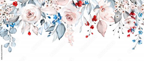 Watercolor flowers. floral illustration, Leaf and buds. Botanic composition - 901157440