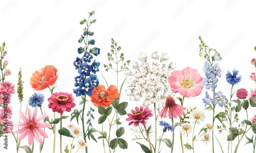 Beautiful floral summer seamless pattern with watercolor hand drawn field wild flowers
